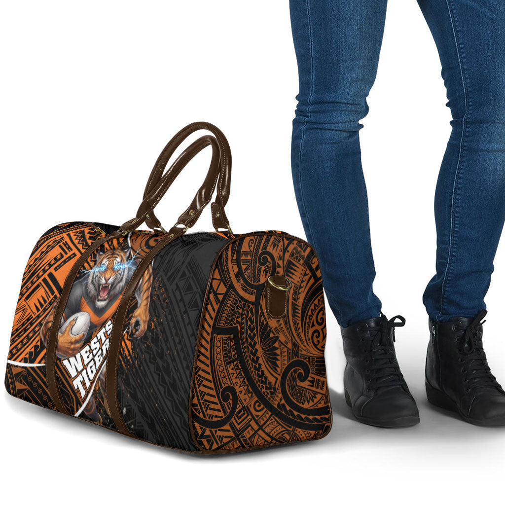 Wests Tigers Rugby Travel Bag Tribal Polynesian Power Art - Lightning Mascot