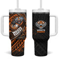 Wests Tigers Rugby Tumbler With Handle Tribal Polynesian Power Art - Lightning Mascot