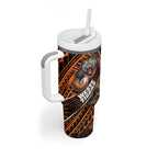 Wests Tigers Rugby Tumbler With Handle Tribal Polynesian Power Art - Lightning Mascot