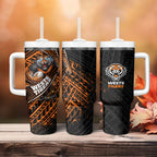 Wests Tigers Rugby Tumbler With Handle Tribal Polynesian Power Art - Lightning Mascot