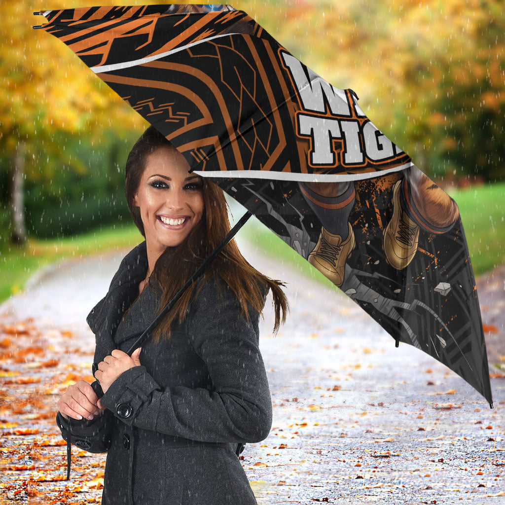 Wests Tigers Rugby Umbrella Tribal Polynesian Power Art - Lightning Mascot