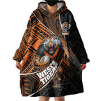Wests Tigers Rugby Wearable Blanket Hoodie Tribal Polynesian Power Art - Lightning Mascot