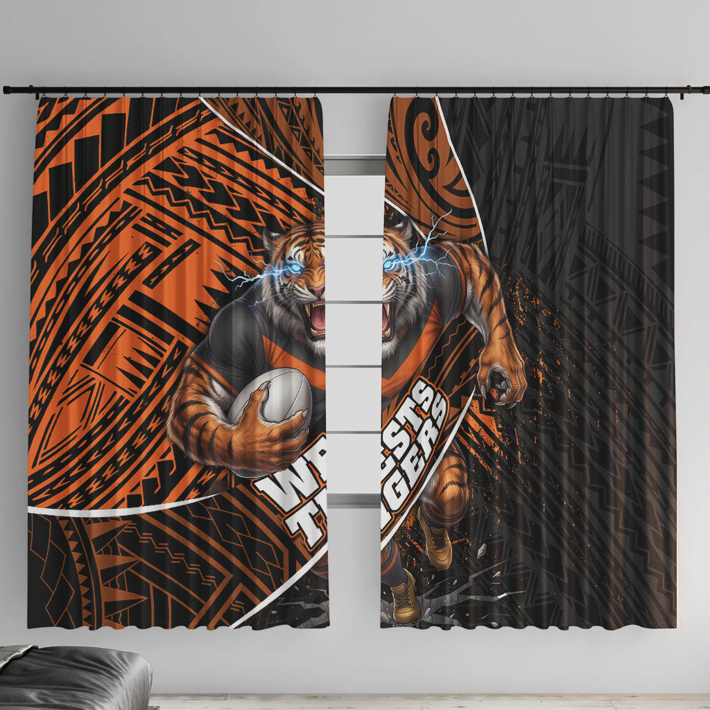 Wests Tigers Rugby Window Curtain Tribal Polynesian Power Art - Lightning Mascot