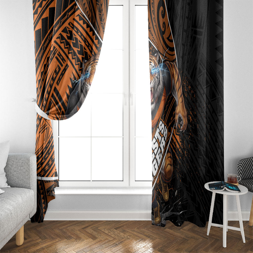 Wests Tigers Rugby Window Curtain Tribal Polynesian Power Art - Lightning Mascot