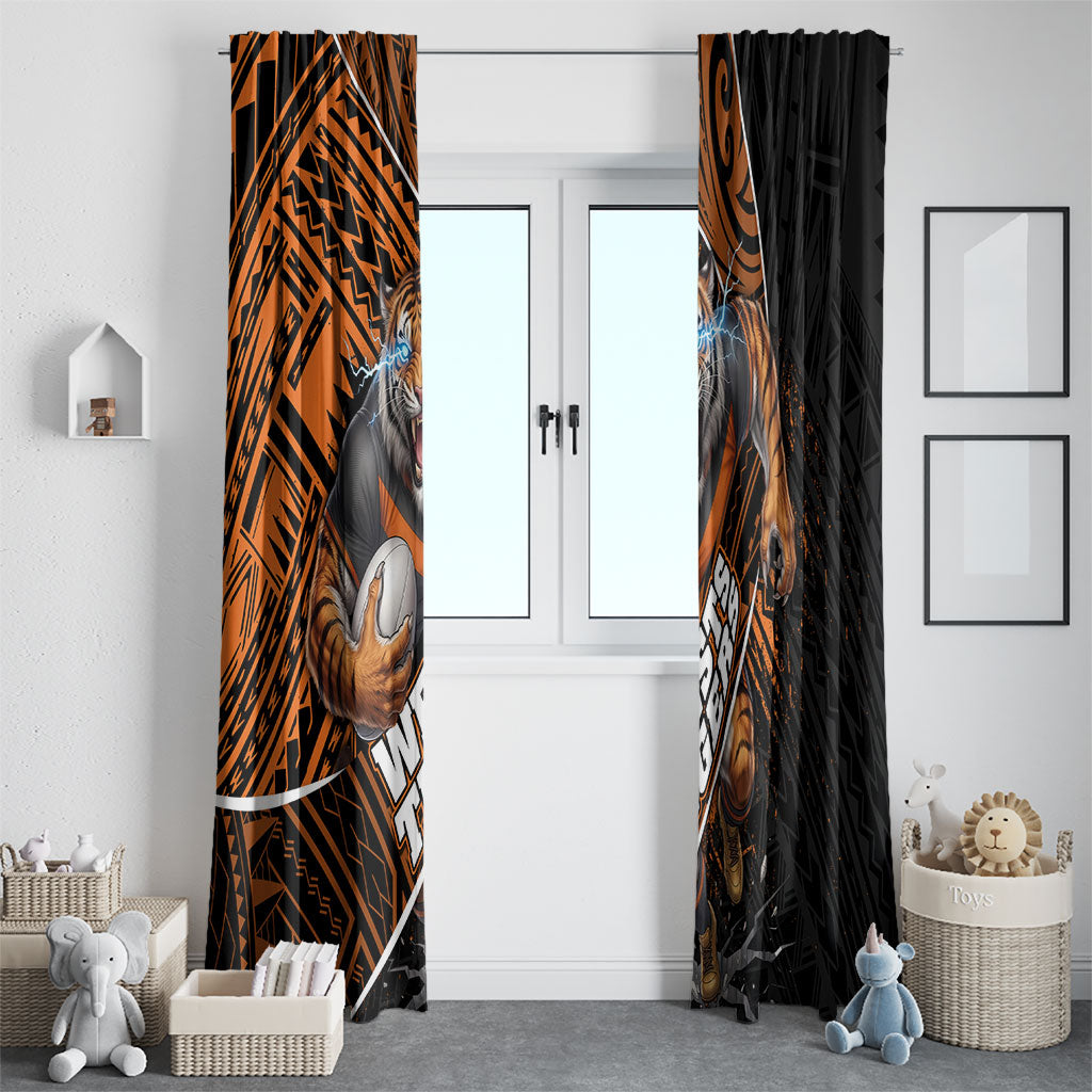 Wests Tigers Rugby Window Curtain Tribal Polynesian Power Art - Lightning Mascot