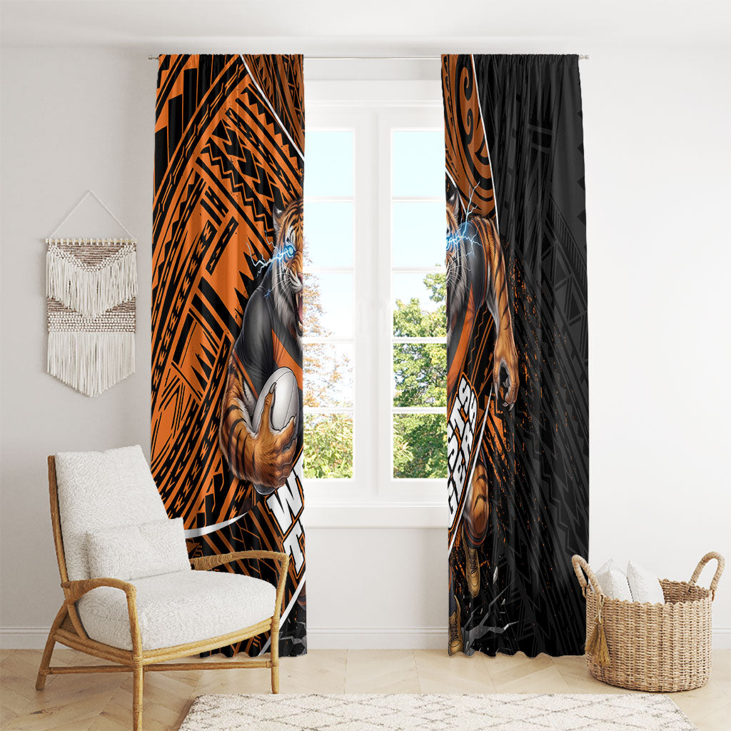 Wests Tigers Rugby Window Curtain Tribal Polynesian Power Art - Lightning Mascot