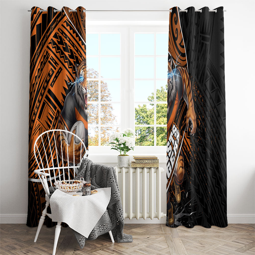 Wests Tigers Rugby Window Curtain Tribal Polynesian Power Art - Lightning Mascot