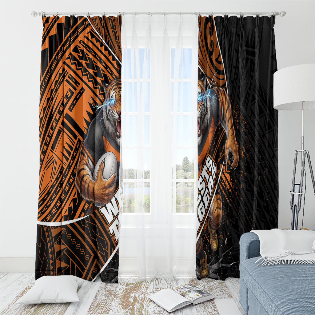 Wests Tigers Rugby Window Curtain Tribal Polynesian Power Art - Lightning Mascot
