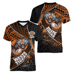 Wests Tigers Rugby Women V-Neck T-Shirt Tribal Polynesian Power Art - Lightning Mascot