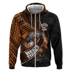 Wests Tigers Rugby Zip Hoodie Tribal Polynesian Power Art - Lightning Mascot