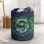 Personalised Barramundi Fishing Laundry Basket Aboriginal Dot Art Fierce Fish
