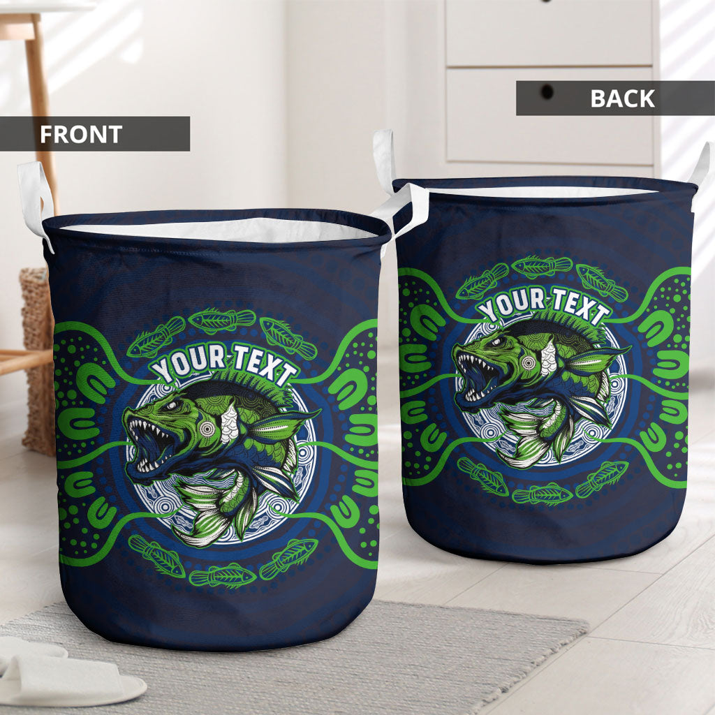 Personalised Barramundi Fishing Laundry Basket Aboriginal Dot Art Fierce Fish