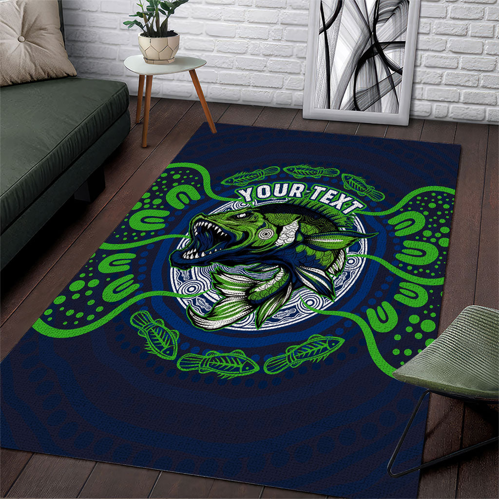 Personalised Barramundi Fishing Area Rug Aboriginal Dot Art Fierce Fish