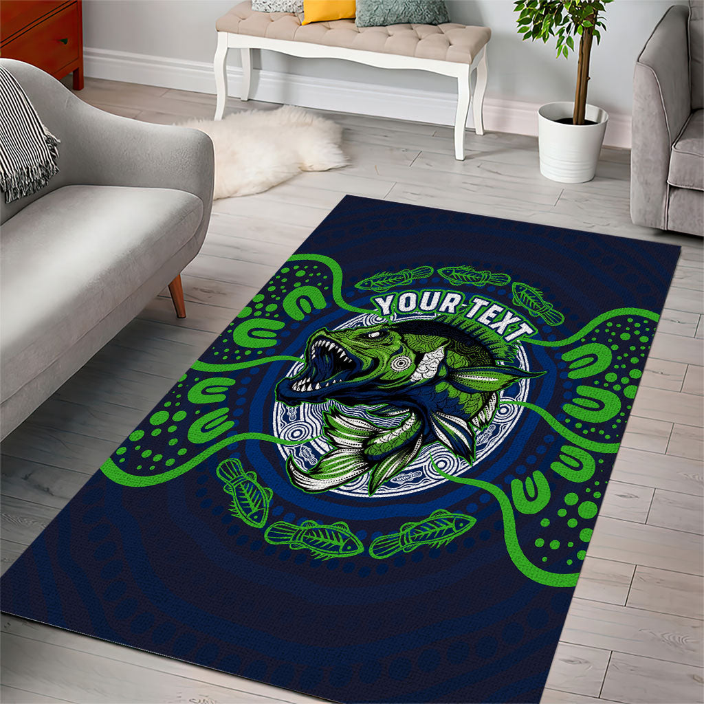 Personalised Barramundi Fishing Area Rug Aboriginal Dot Art Fierce Fish