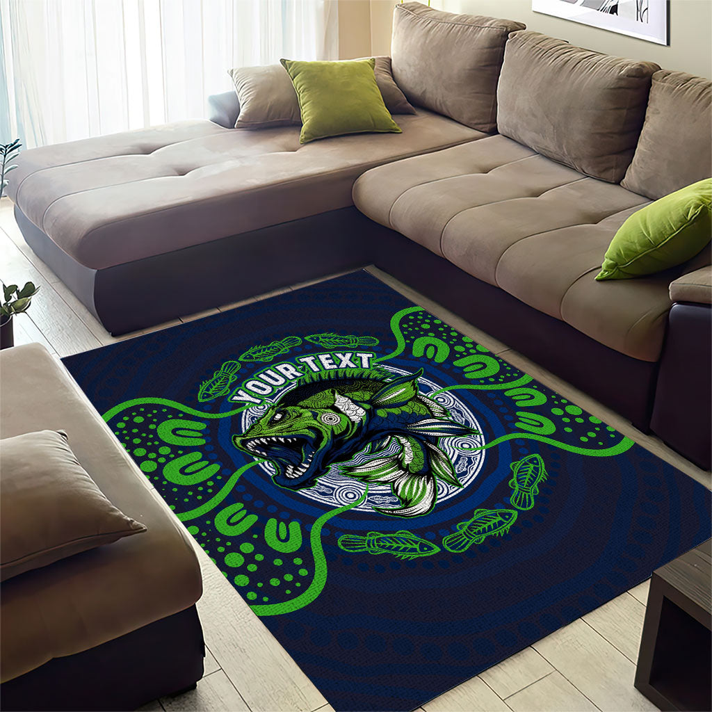 Personalised Barramundi Fishing Area Rug Aboriginal Dot Art Fierce Fish