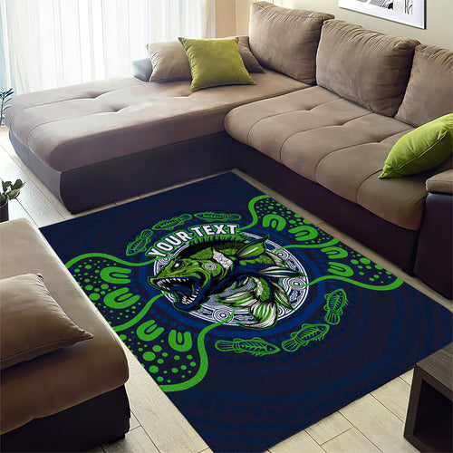 Personalised Barramundi Fishing Area Rug Aboriginal Dot Art Fierce Fish