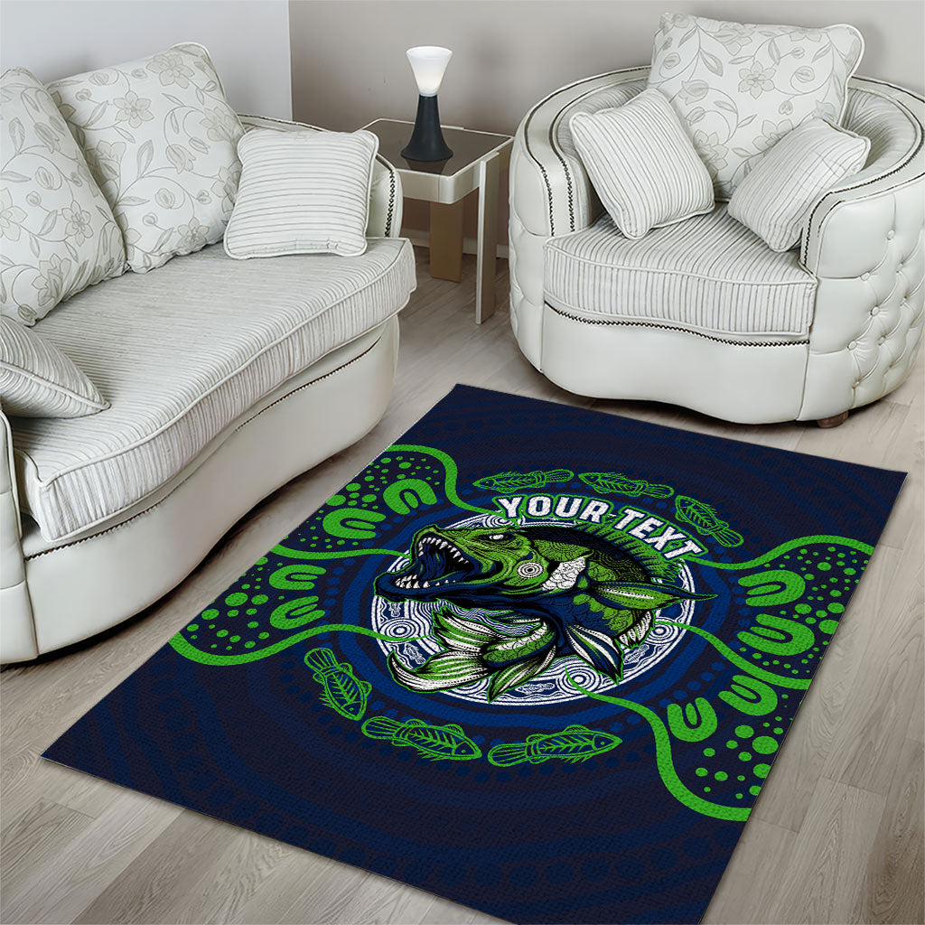 Personalised Barramundi Fishing Area Rug Aboriginal Dot Art Fierce Fish