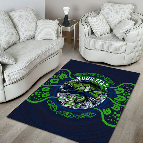 Personalised Barramundi Fishing Area Rug Aboriginal Dot Art Fierce Fish