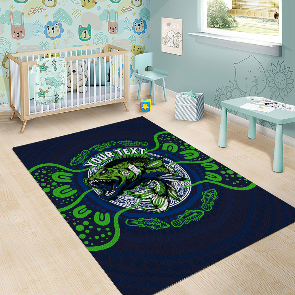 Personalised Barramundi Fishing Area Rug Aboriginal Dot Art Fierce Fish