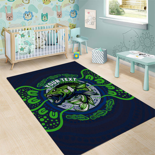 Personalised Barramundi Fishing Area Rug Aboriginal Dot Art Fierce Fish