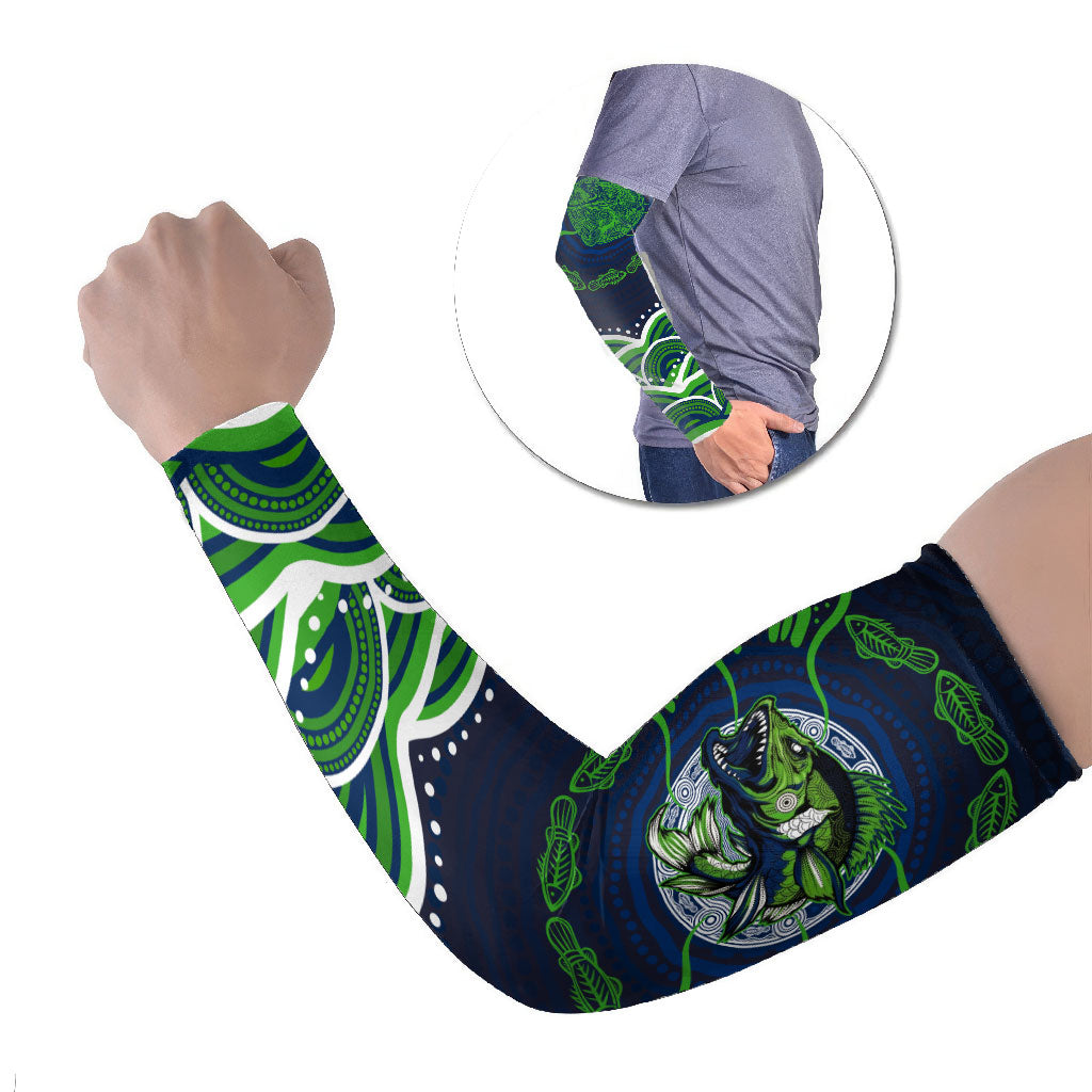 Personalised Barramundi Fishing Arm Sleeves Aboriginal Dot Art Fierce Fish