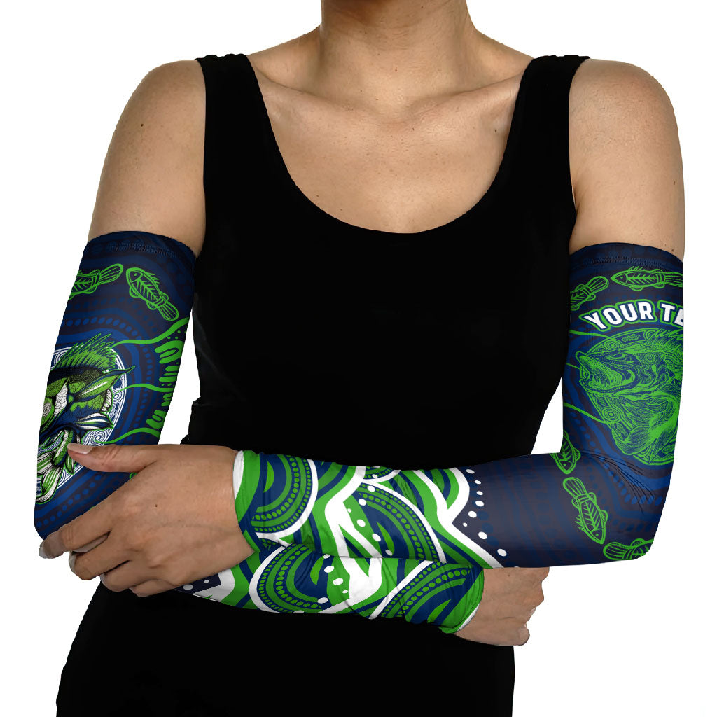 Personalised Barramundi Fishing Arm Sleeves Aboriginal Dot Art Fierce Fish