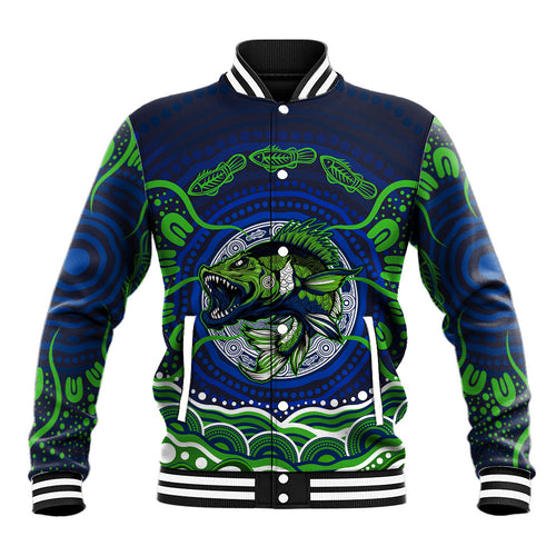 Personalised Barramundi Fishing Baseball Jacket Aboriginal Dot Art Fierce Fish