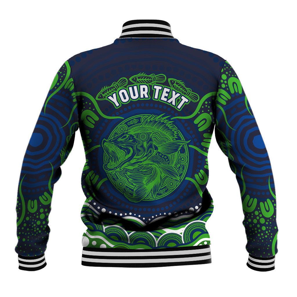 Personalised Barramundi Fishing Baseball Jacket Aboriginal Dot Art Fierce Fish