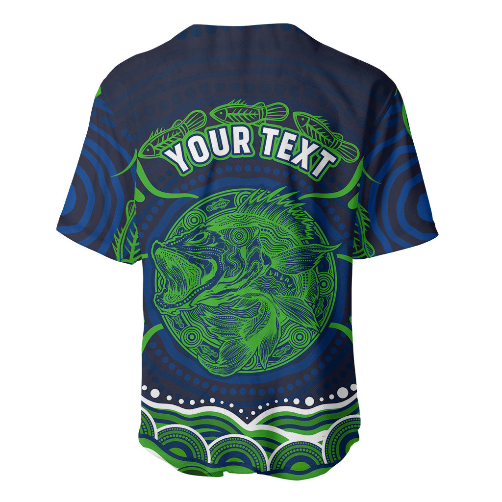 Personalised Barramundi Fishing Baseball Jersey Aboriginal Dot Art Fierce Fish