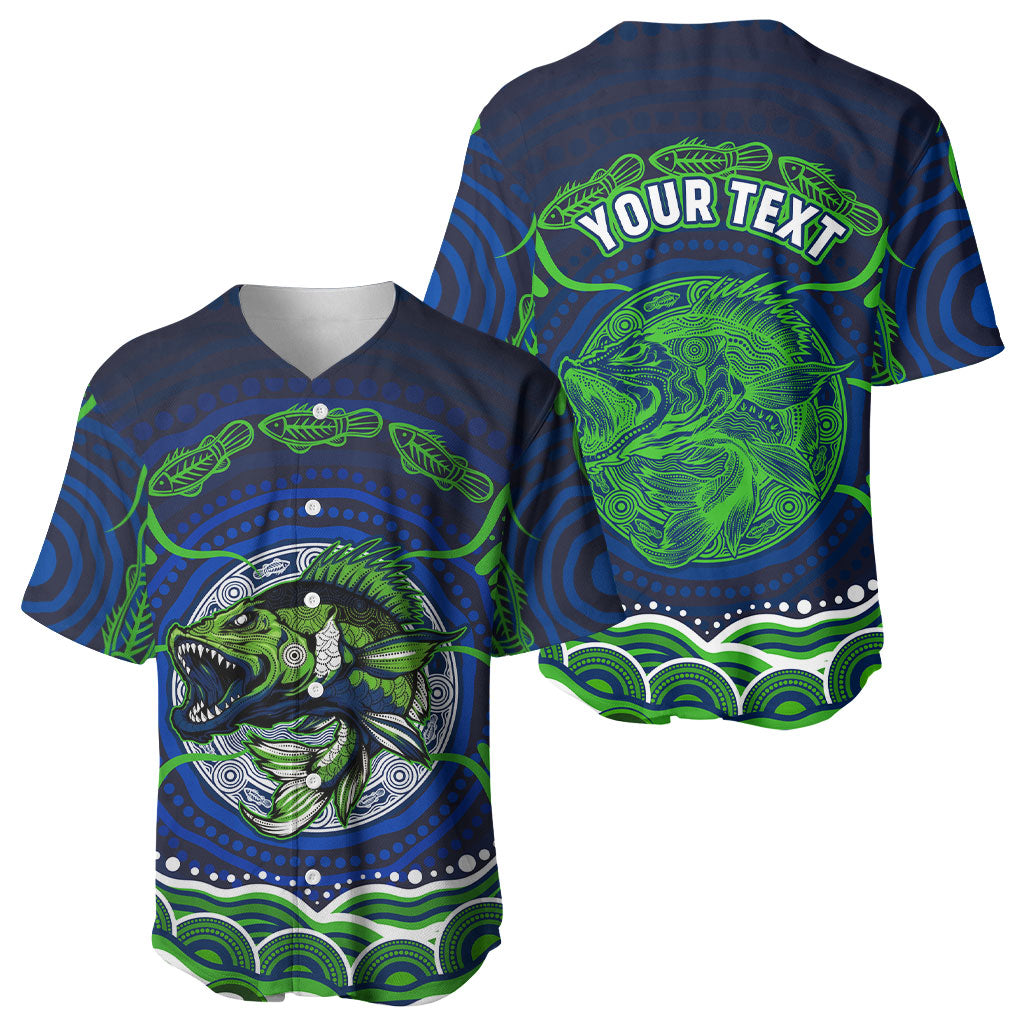 Personalised Barramundi Fishing Baseball Jersey Aboriginal Dot Art Fierce Fish