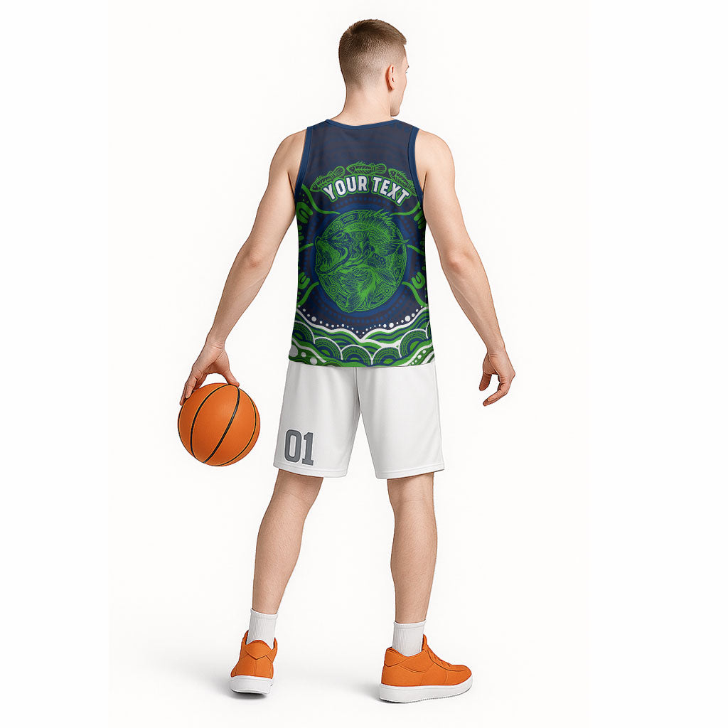 Personalised Barramundi Fishing Basketball Jersey Aboriginal Dot Art Fierce Fish