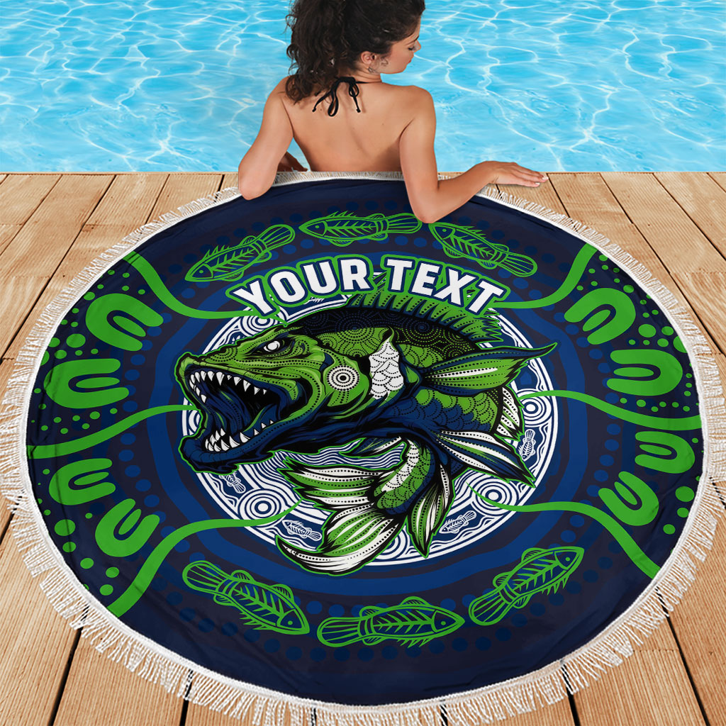 Personalised Barramundi Fishing Beach Blanket Aboriginal Dot Art Fierce Fish