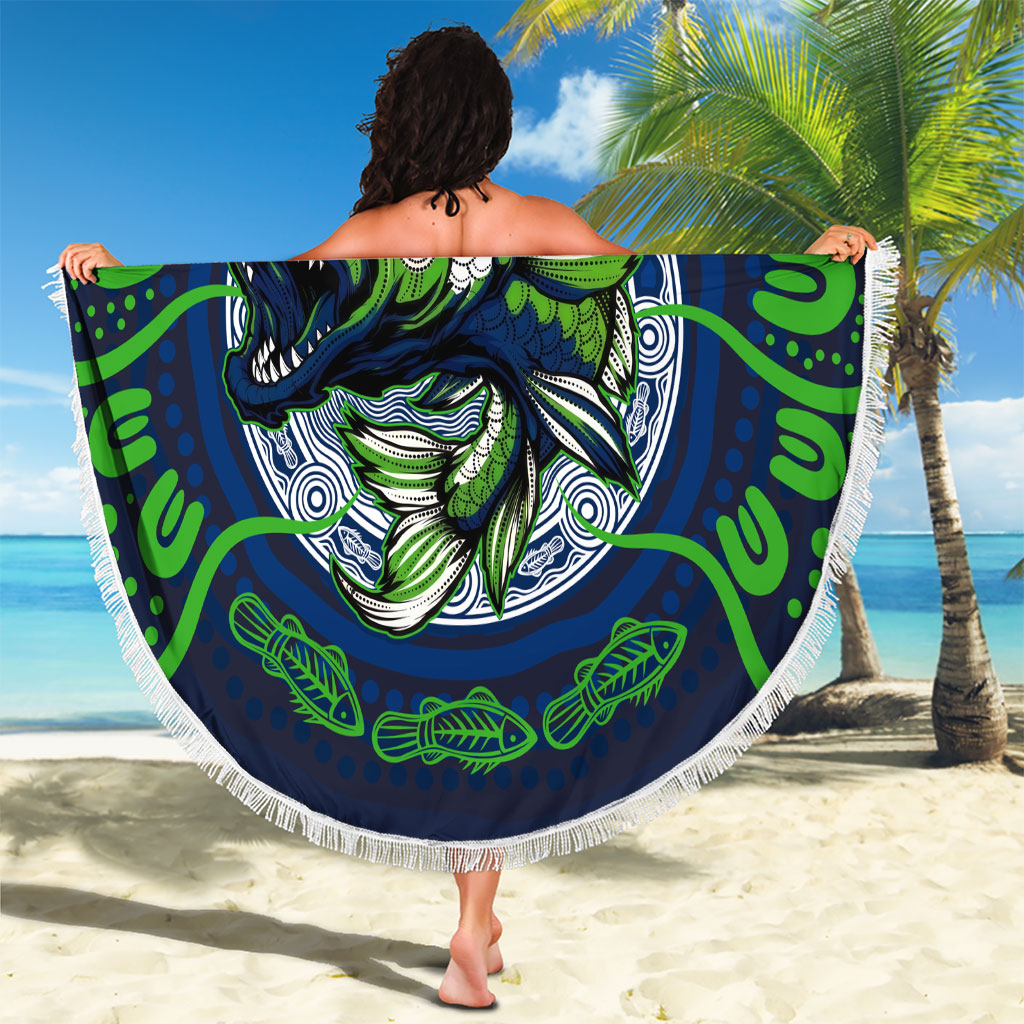 Personalised Barramundi Fishing Beach Blanket Aboriginal Dot Art Fierce Fish