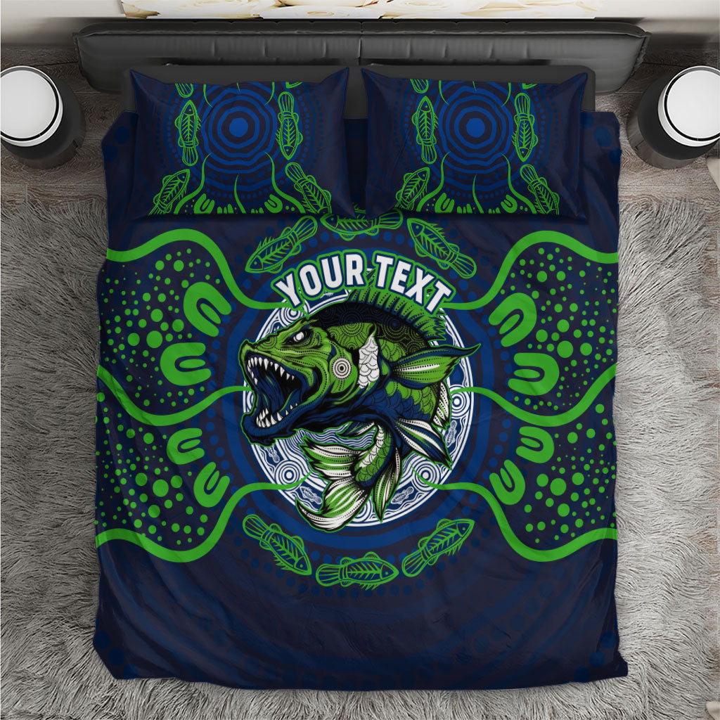 Personalised Barramundi Fishing Bedding Set Aboriginal Dot Art Fierce Fish