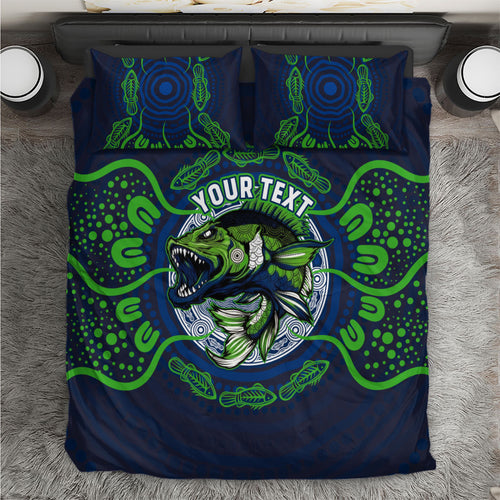 Personalised Barramundi Fishing Bedding Set Aboriginal Dot Art Fierce Fish