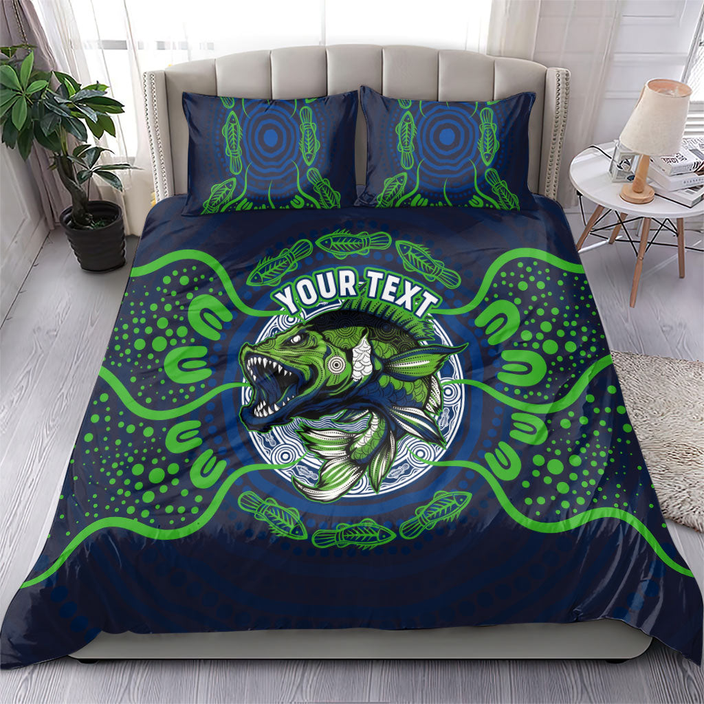 Personalised Barramundi Fishing Bedding Set Aboriginal Dot Art Fierce Fish