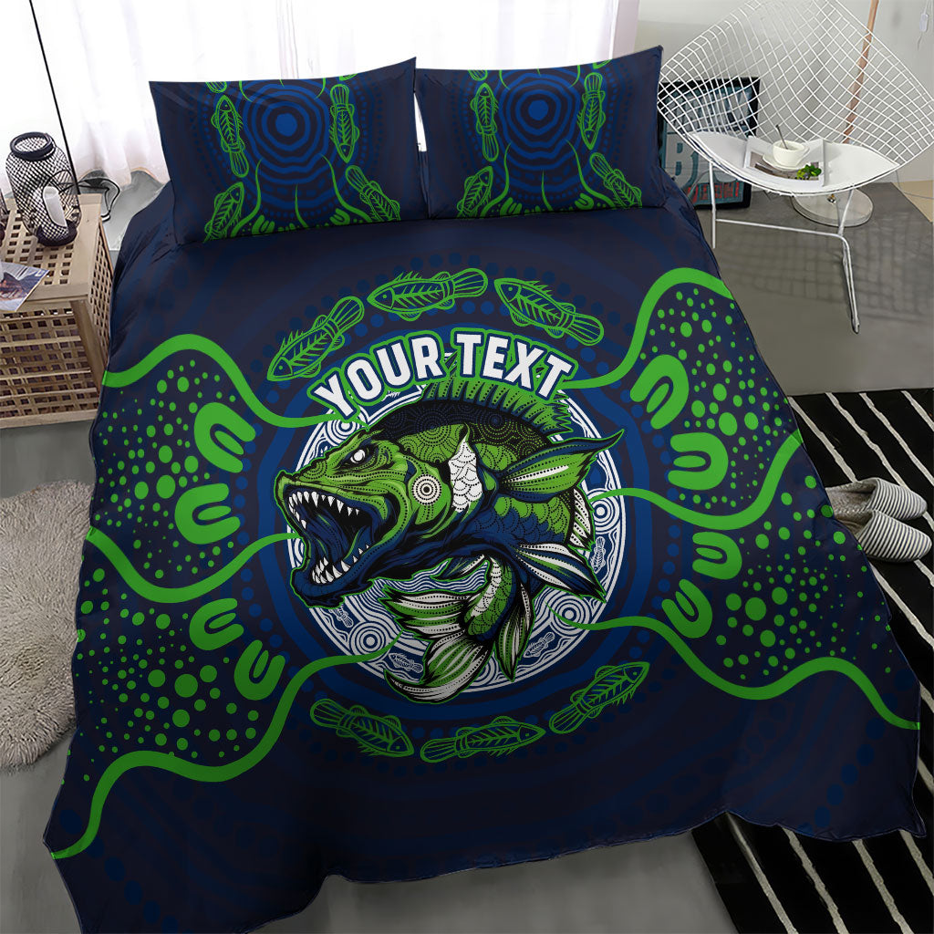 Personalised Barramundi Fishing Bedding Set Aboriginal Dot Art Fierce Fish