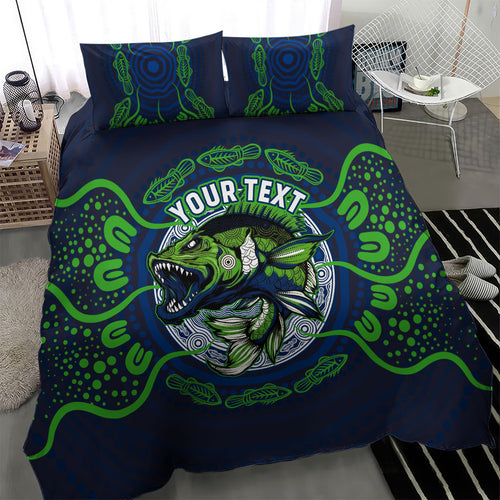 Personalised Barramundi Fishing Bedding Set Aboriginal Dot Art Fierce Fish