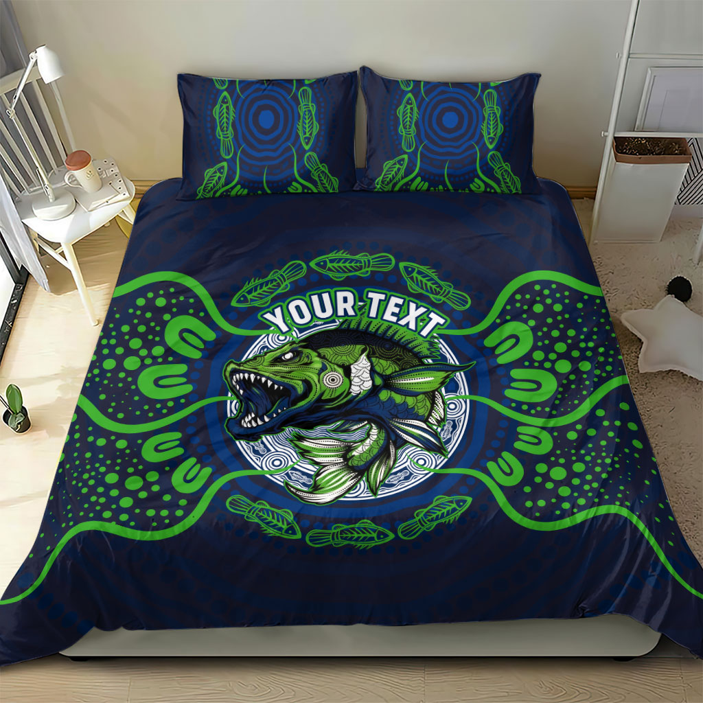 Personalised Barramundi Fishing Bedding Set Aboriginal Dot Art Fierce Fish