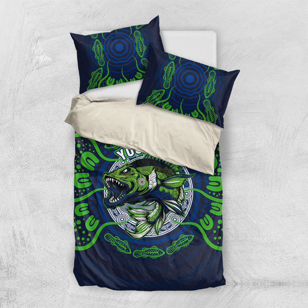 Personalised Barramundi Fishing Bedding Set Aboriginal Dot Art Fierce Fish