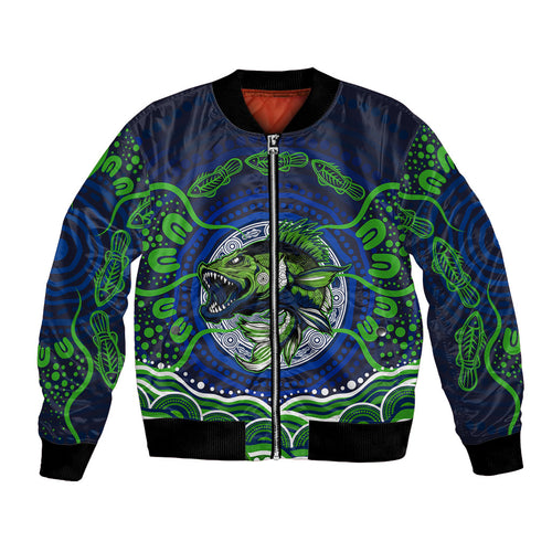 Personalised Barramundi Fishing Bomber Jacket Aboriginal Dot Art Fierce Fish