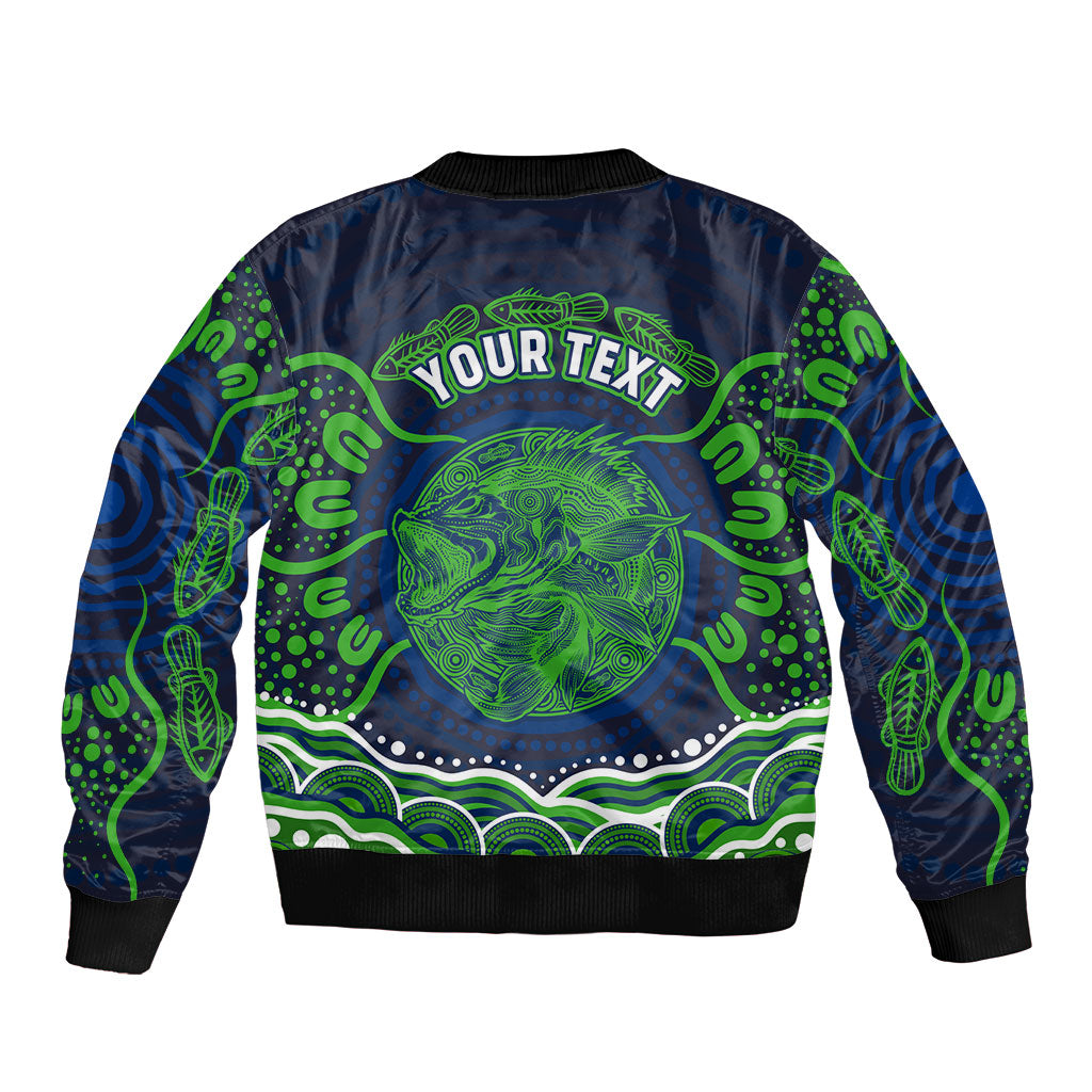 Personalised Barramundi Fishing Bomber Jacket Aboriginal Dot Art Fierce Fish