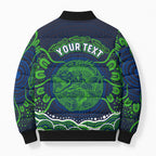 Personalised Barramundi Fishing Bomber Puffer Jacket Aboriginal Dot Art Fierce Fish
