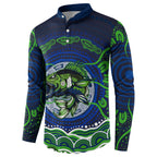 Personalised Barramundi Fishing Button Sweatshirt Aboriginal Dot Art Fierce Fish