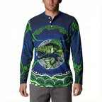 Personalised Barramundi Fishing Button Sweatshirt Aboriginal Dot Art Fierce Fish
