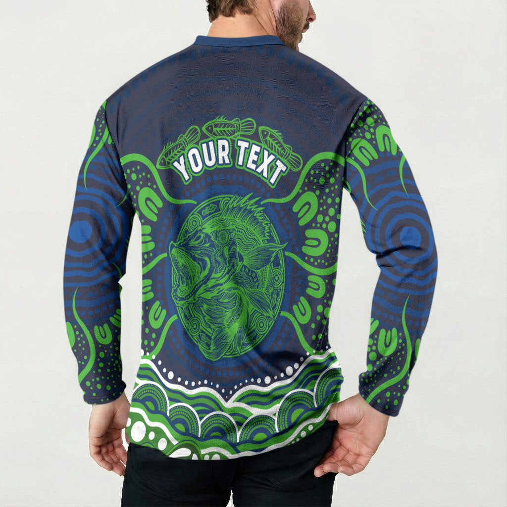 Personalised Barramundi Fishing Button Sweatshirt Aboriginal Dot Art Fierce Fish