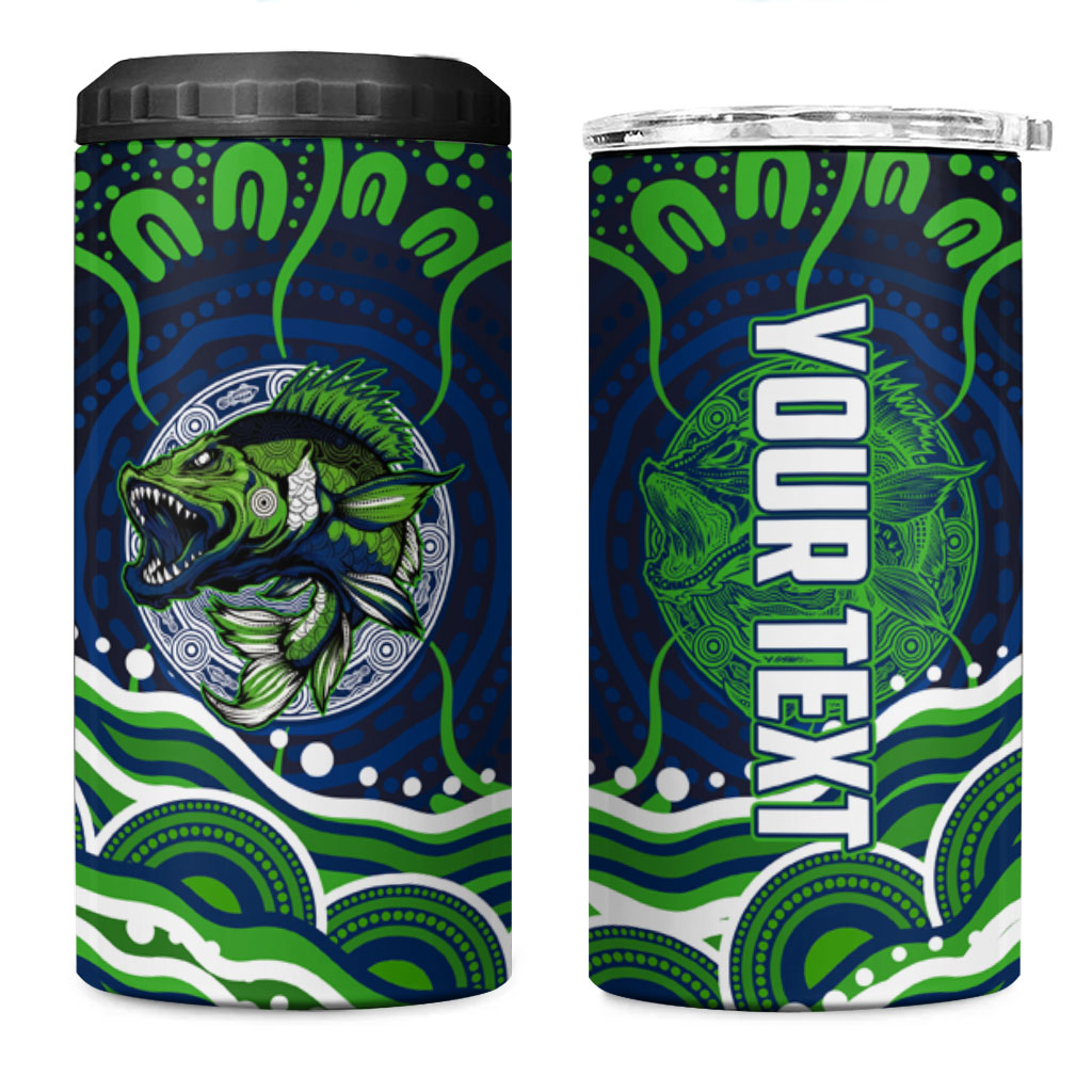 Personalised Barramundi Fishing 4 in 1 Can Cooler Tumbler Aboriginal Dot Art Fierce Fish