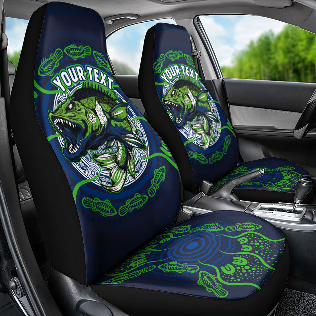 Personalised Barramundi Fishing Car Seat Cover Aboriginal Dot Art Fierce Fish