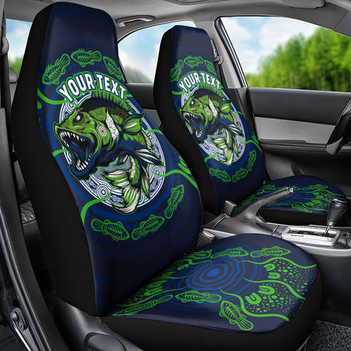 Personalised Barramundi Fishing Car Seat Cover Aboriginal Dot Art Fierce Fish