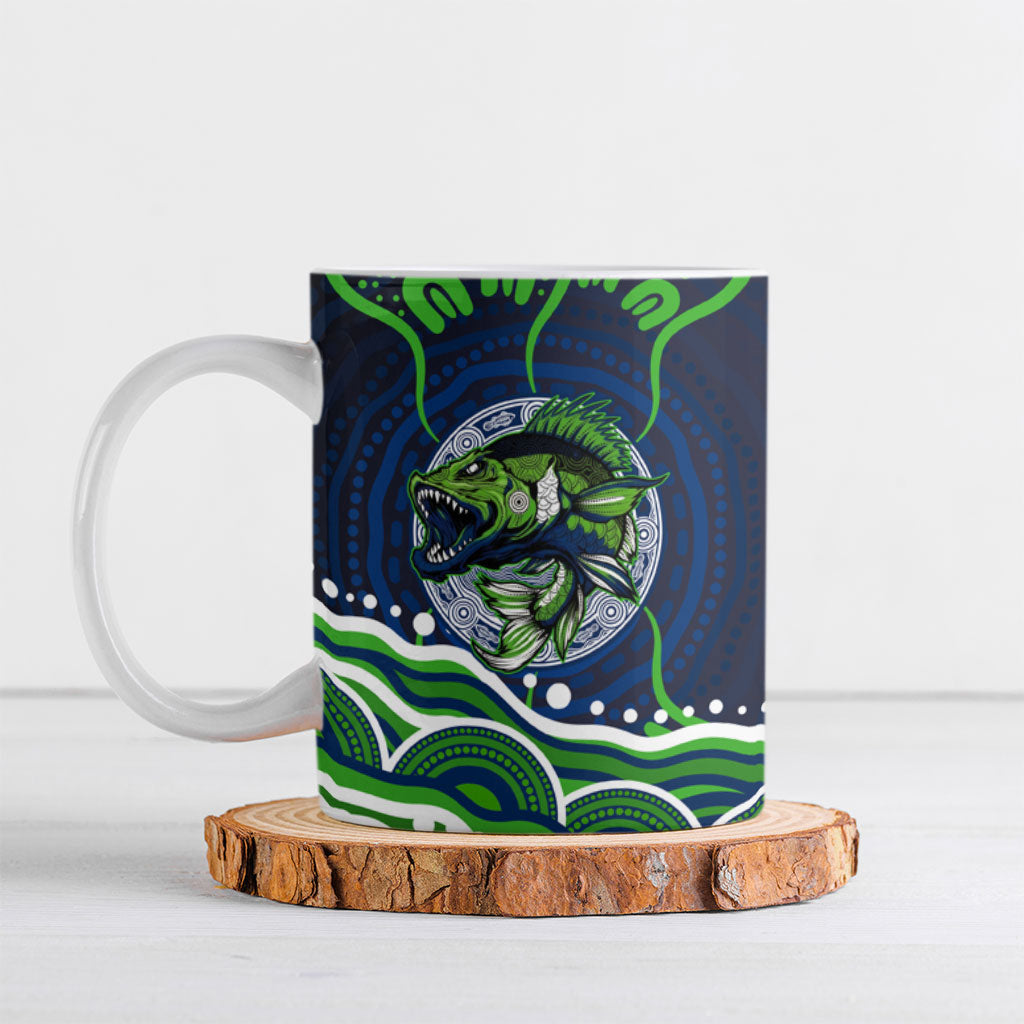Personalised Barramundi Fishing Ceramic Mug Aboriginal Dot Art Fierce Fish